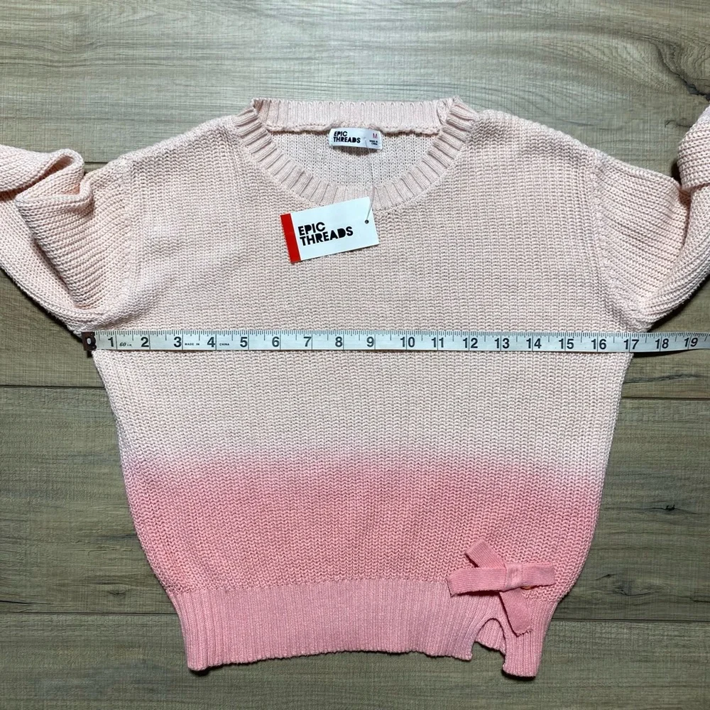 Epic Threads Girls Ombré Bow Sweater Crewneck‎ Stretchy Size M Bella Pink